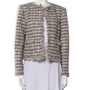 L'AGENCE Gray and Cream Blazer Textured Tweed 4
